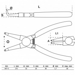 Pince pour circlips | coudée | pour circlips intérieurs | 175 mm