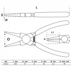 Pince pour circlips | droite | pour circlips intérieurs | 250 mm