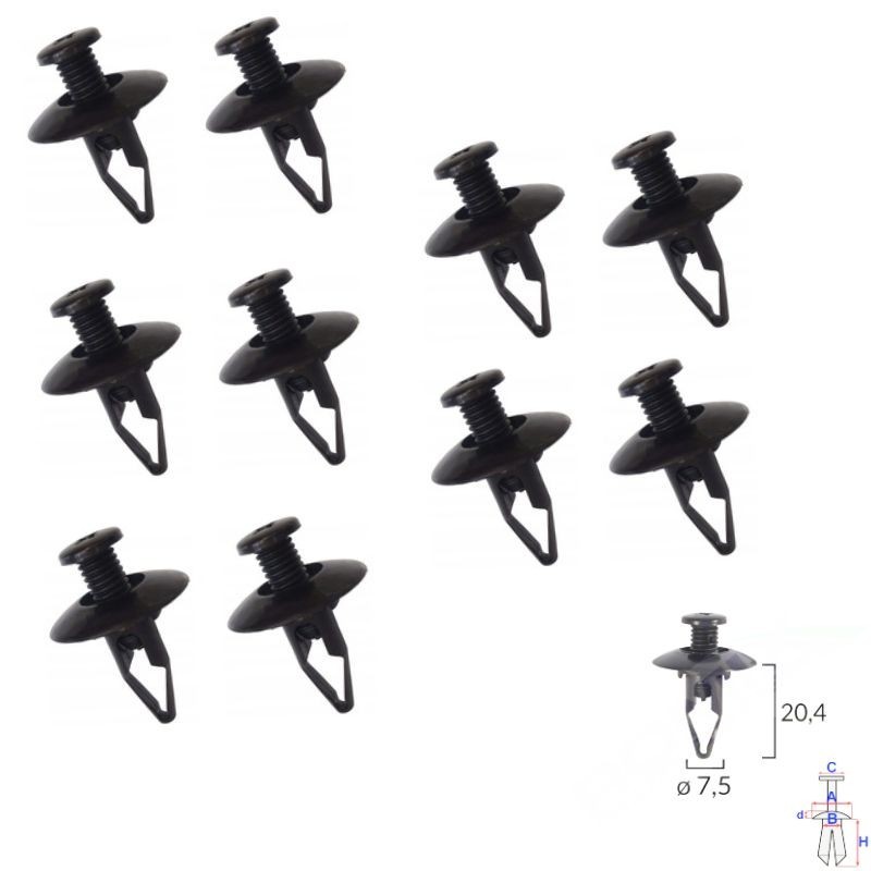 Clips caches sous le moteur Mitsubishi Lancer de 1995 à 2000 | OE MB487004 | 10 Pcs